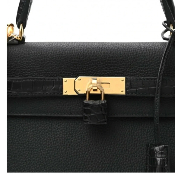 Hermes Togo matte porous crocodile Kelly retourne touch black 28.Full set - Picture 3 of 15